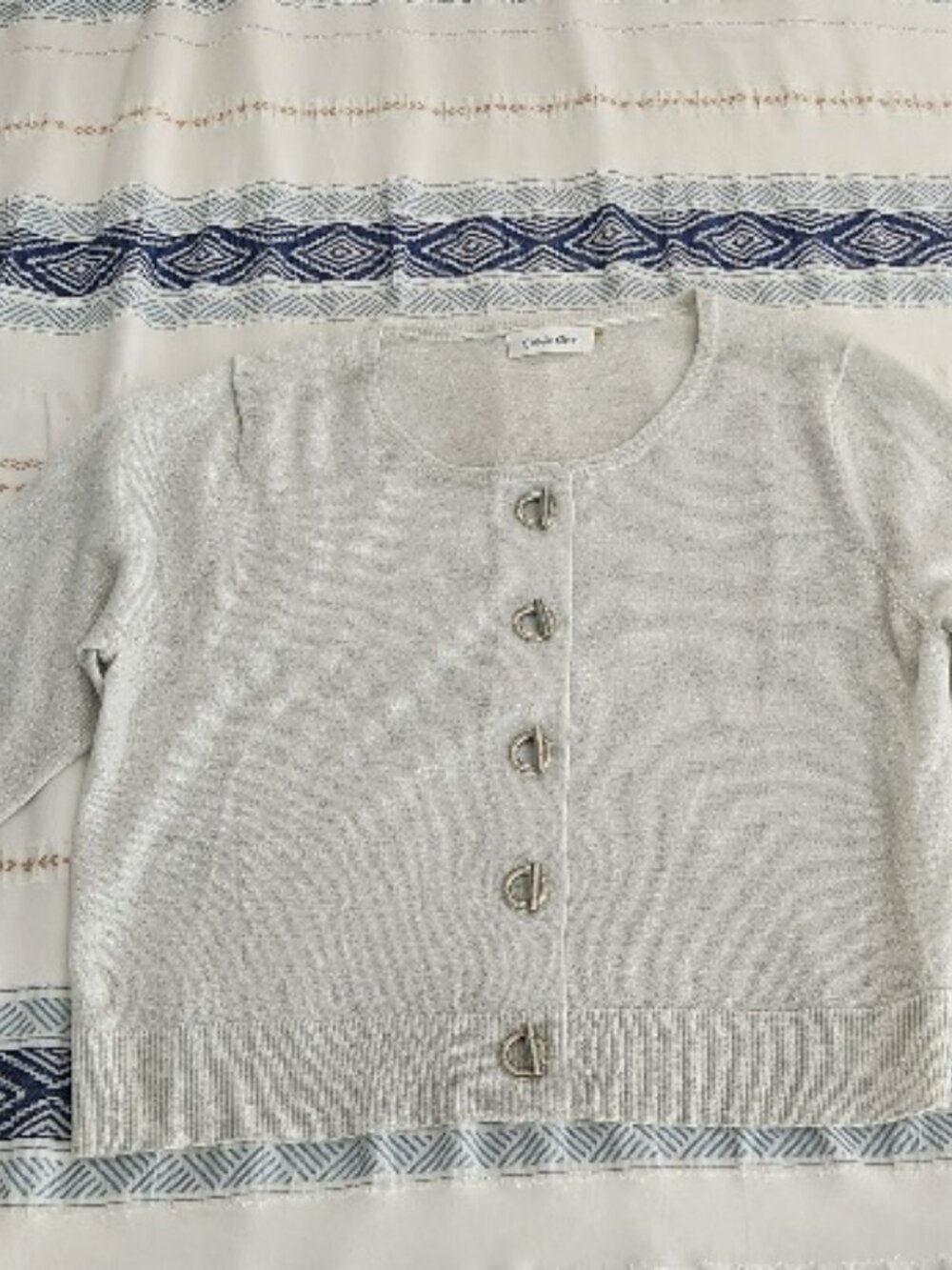 Calvin Klein White Cardigan with Slight Shimmer - Elegant & Slightly Cropped